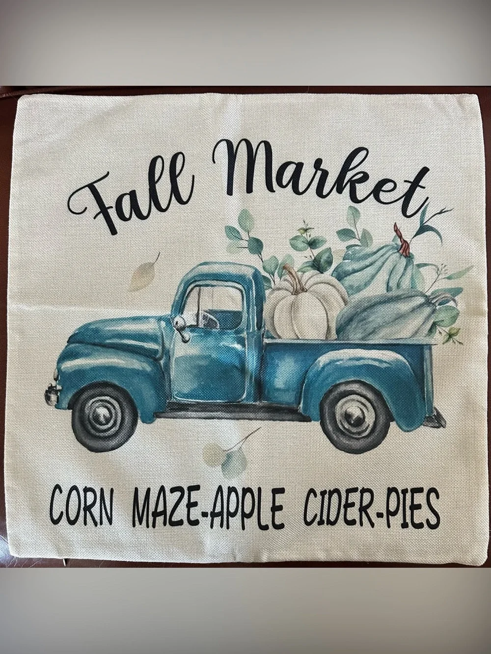 Set of 4 Fall Decorative Pillow Cases in Blues, Teals, Cream & Gray 18”x18” NEW